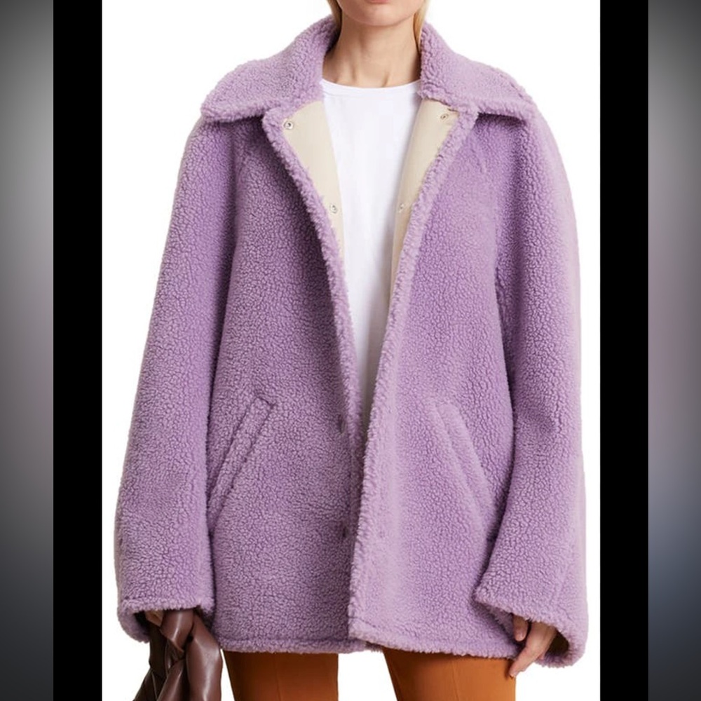 A.L.C Lincoln faux fur teddy coat button front lilac purple medium
